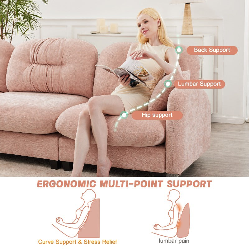 Pink L-Shaped Sectional Sofa with Ottoman