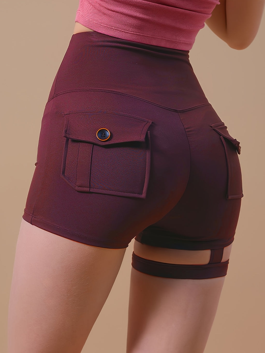 High-Waist Cargo Shorts with Peach Hip Design