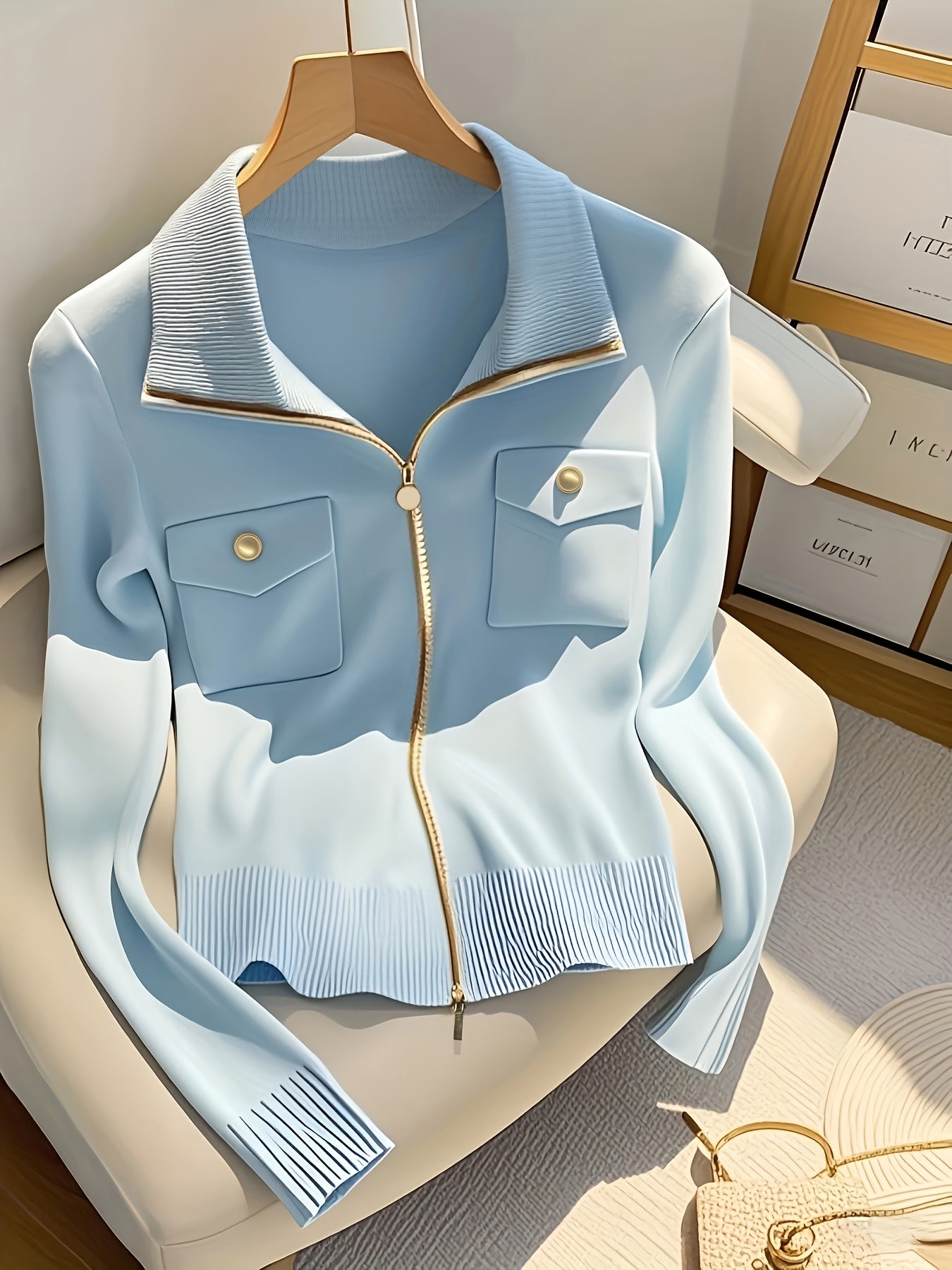 High-Neck Zip-Up Cardigan