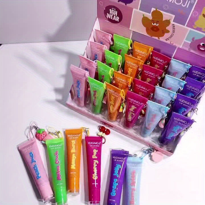 24pcs Fruit Flavored Moisturizing Lip Balm Set with Fruit Charm