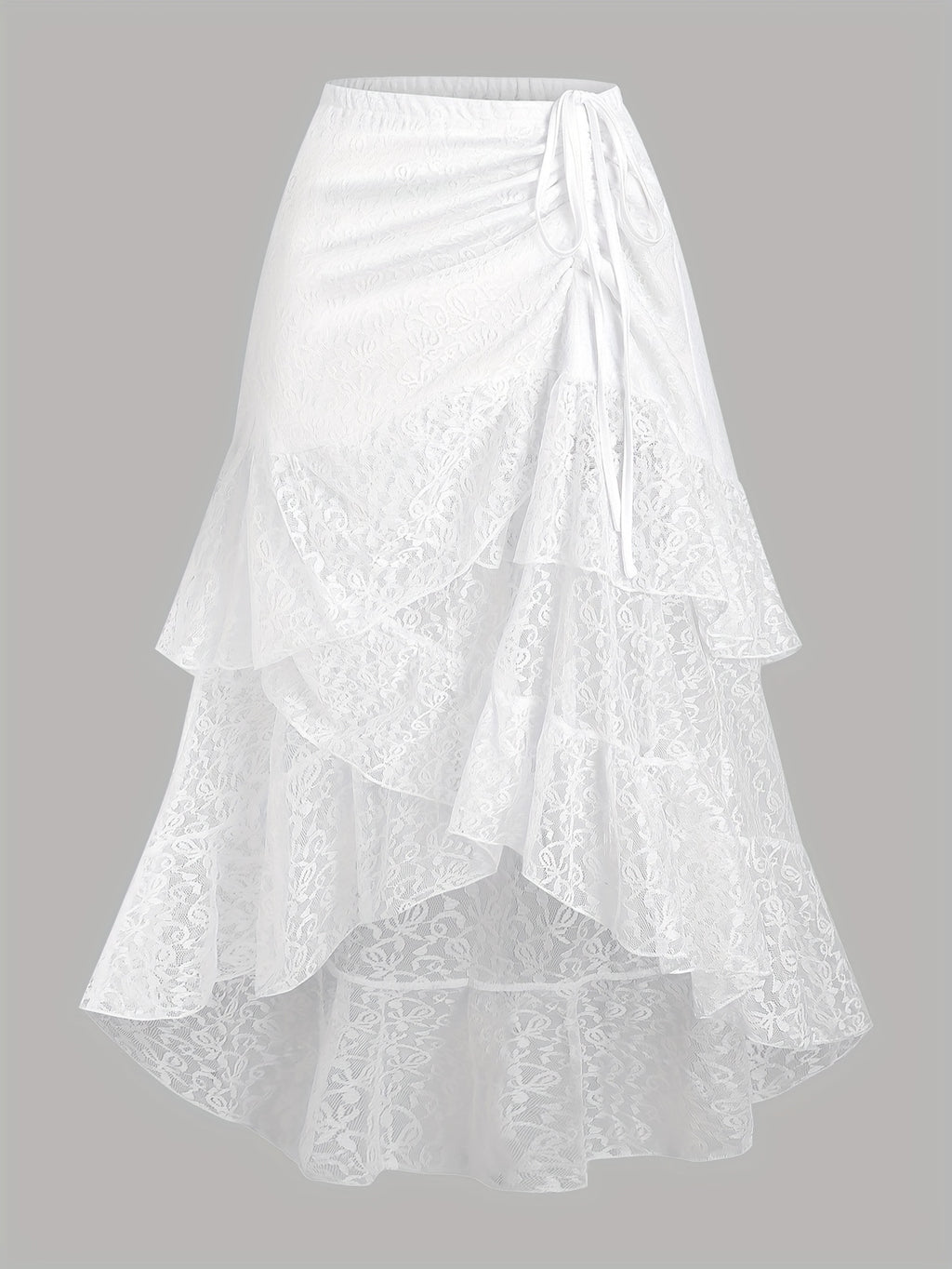 Women'S Elegant Solid Color Lace Pleated Skirt - Y2K Style, Contrast Lace Detail, Summer Fashion, Pleated Skirt | Lace Skirt | Ruffled Hem Skirt, Lace Skirt