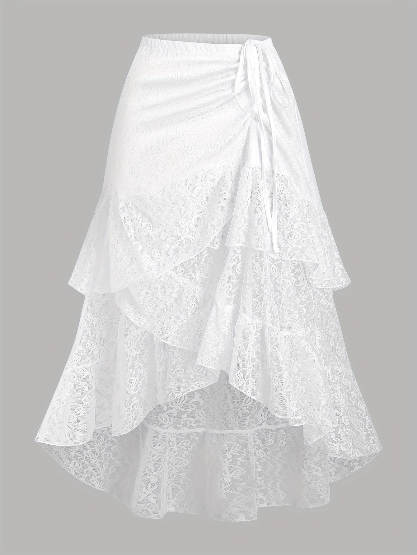 Women'S Elegant Solid Color Lace Pleated Skirt - Y2K Style, Contrast Lace Detail, Summer Fashion, Pleated Skirt | Lace Skirt | Ruffled Hem Skirt, Lace Skirt