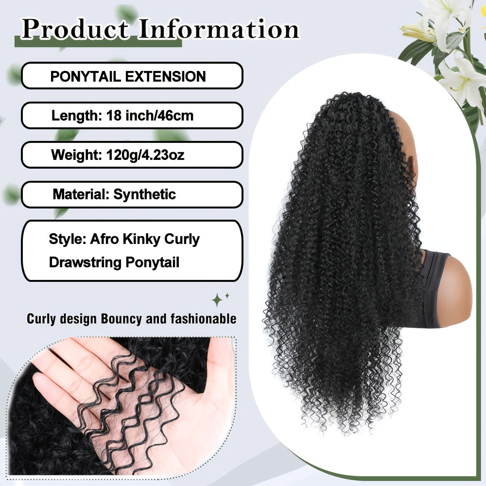Voluminous • Women's Synthetic Afro Kinky Curly Ponytail • Comfortable Drawstring Closure • Natural Look Hairpiece