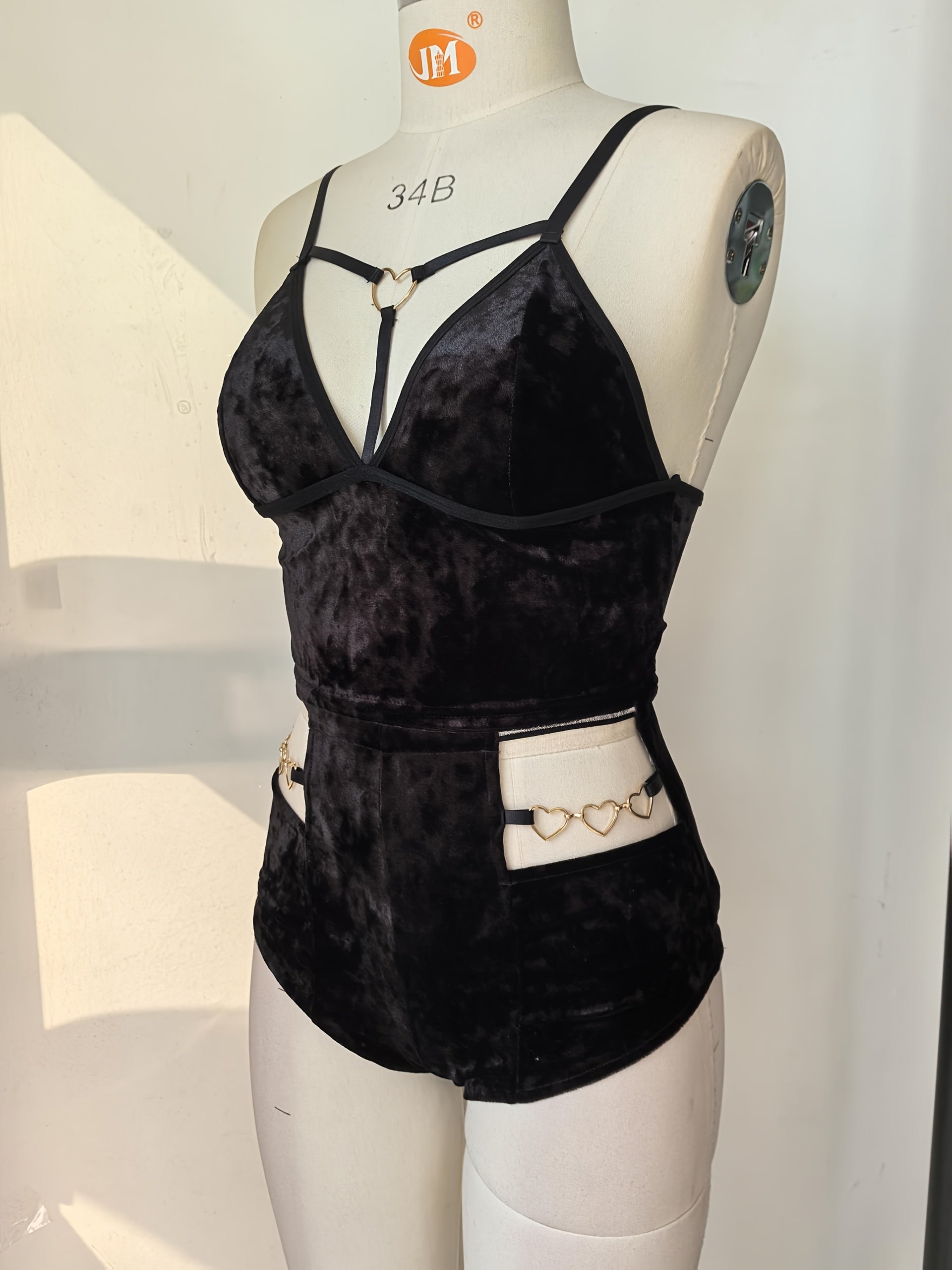 Lace-Up Heart Cutout Velvet Pajama Set