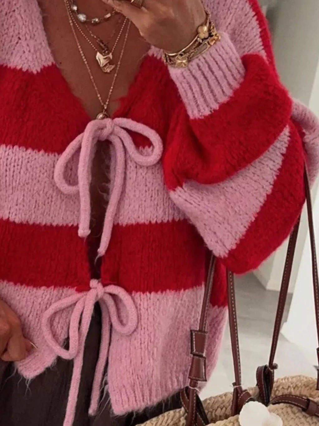 Striped Tie-Front Knit Cardigan