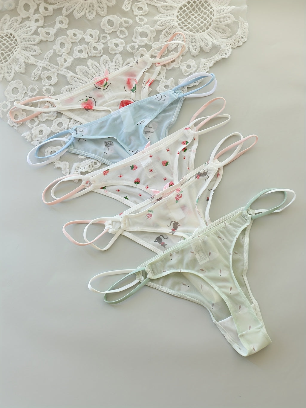 {5-Pack} Low-Rise Sheer Thong Underwear