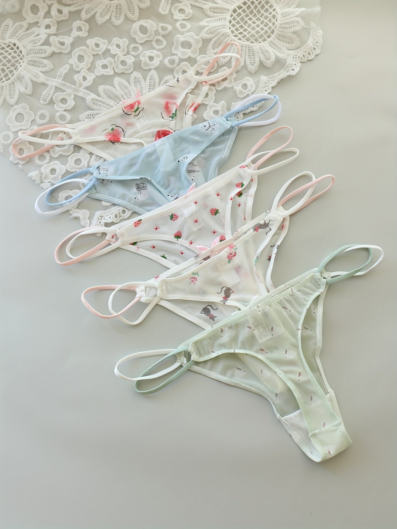 {5-Pack} Low-Rise Sheer Thong Underwear