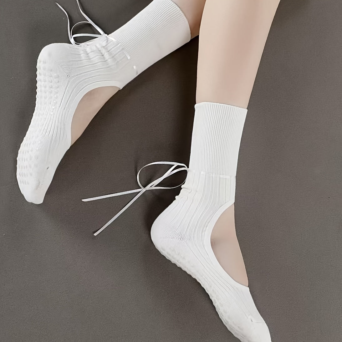 Non-Slip Mid-Calf Socks with Adjustable Strap & Bow Ribbon
