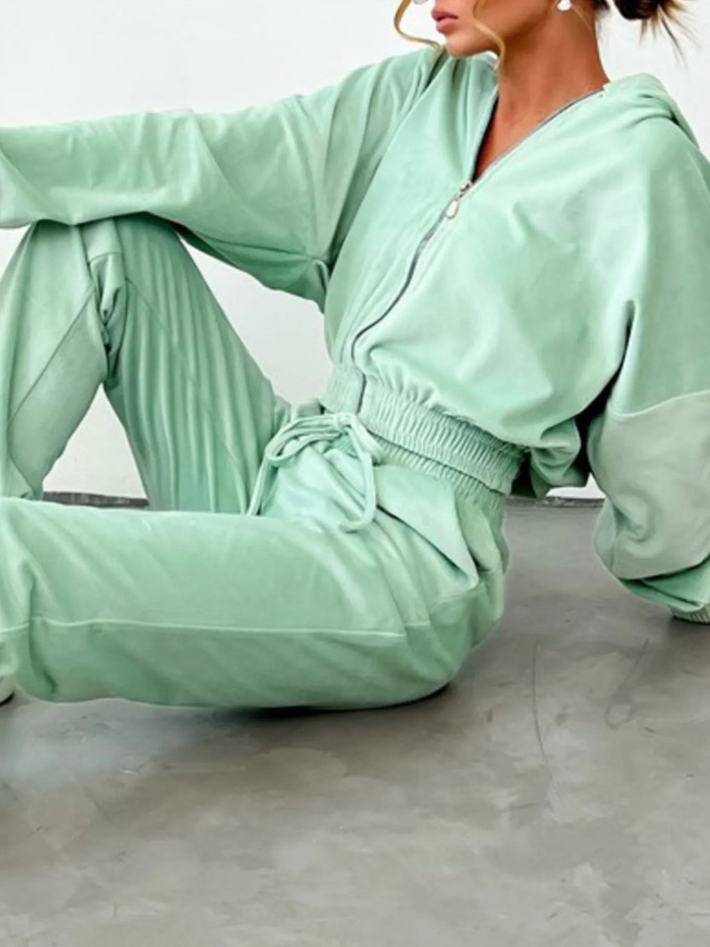 Zip Up Long Sleeve Top and Pants Set