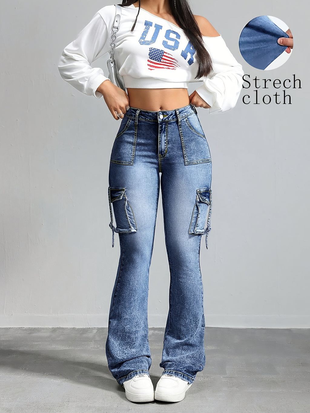 High-Waisted Stretch Flared Jeans