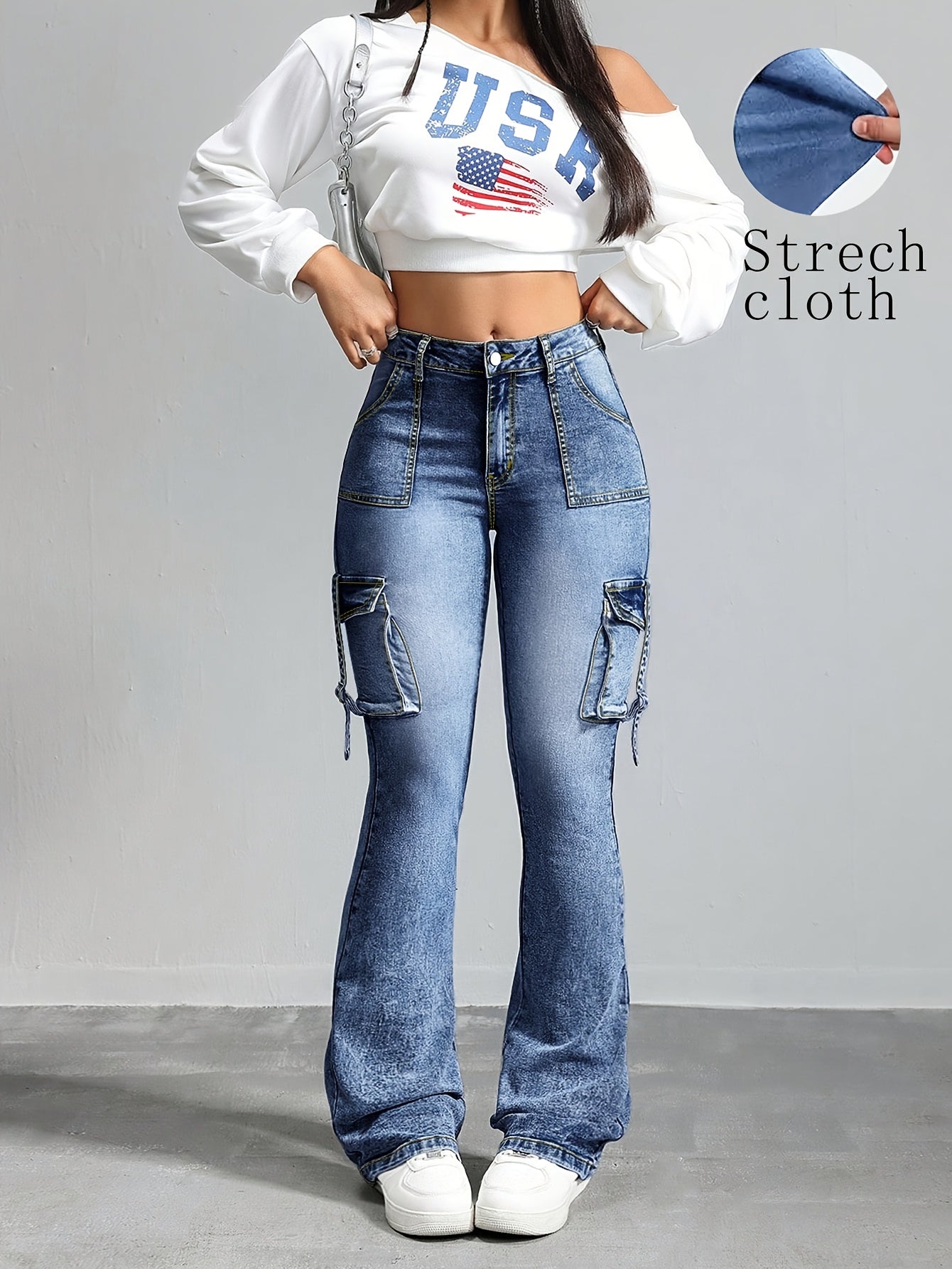 High-Waisted Stretch Flared Jeans
