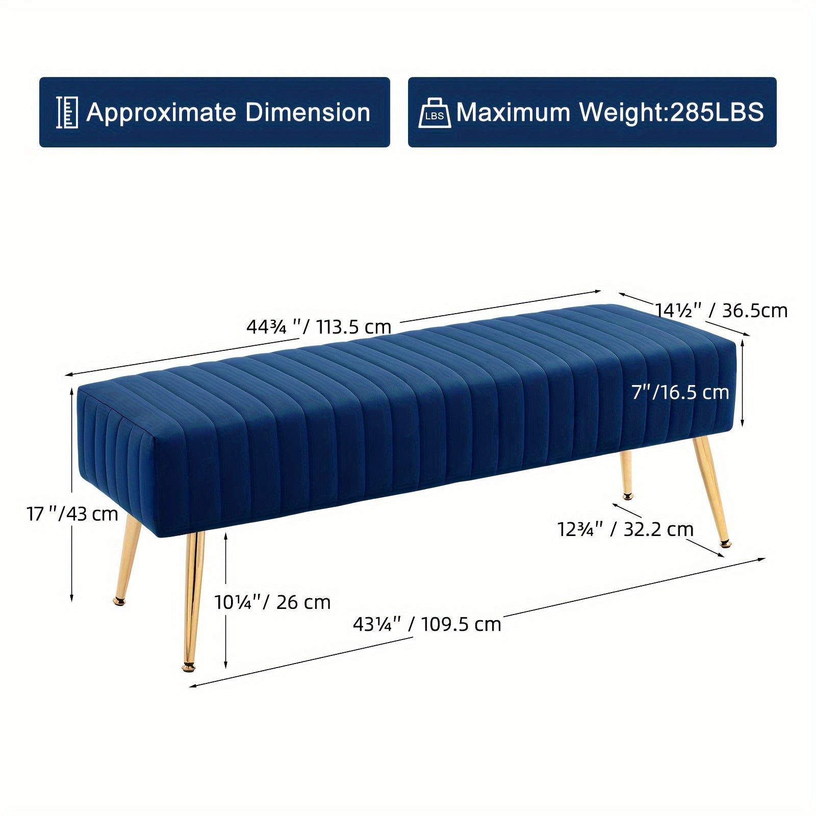 Shoe Changing Bench With Gold-plated Legs And Velvet Material