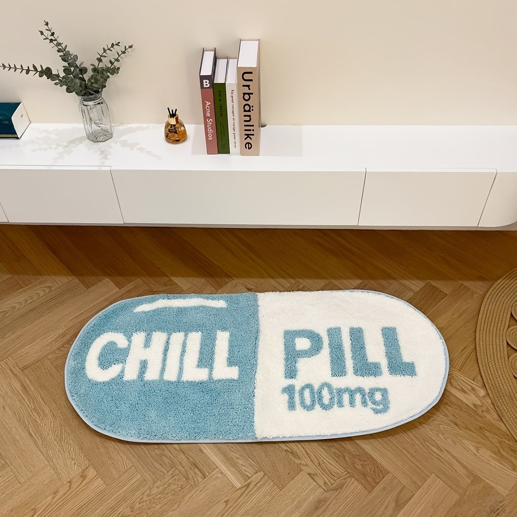 "CHILL PILL 100mg" Non-Slip Absorbent Polyester Area Mat