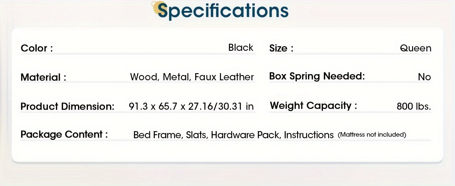 WEEWAY Modern Upholstered Platform Bed Frame, Faux Leather Sleigh Bed With Adjustable Headboard, Strong Wood Slats Support, No Box Spring Needed