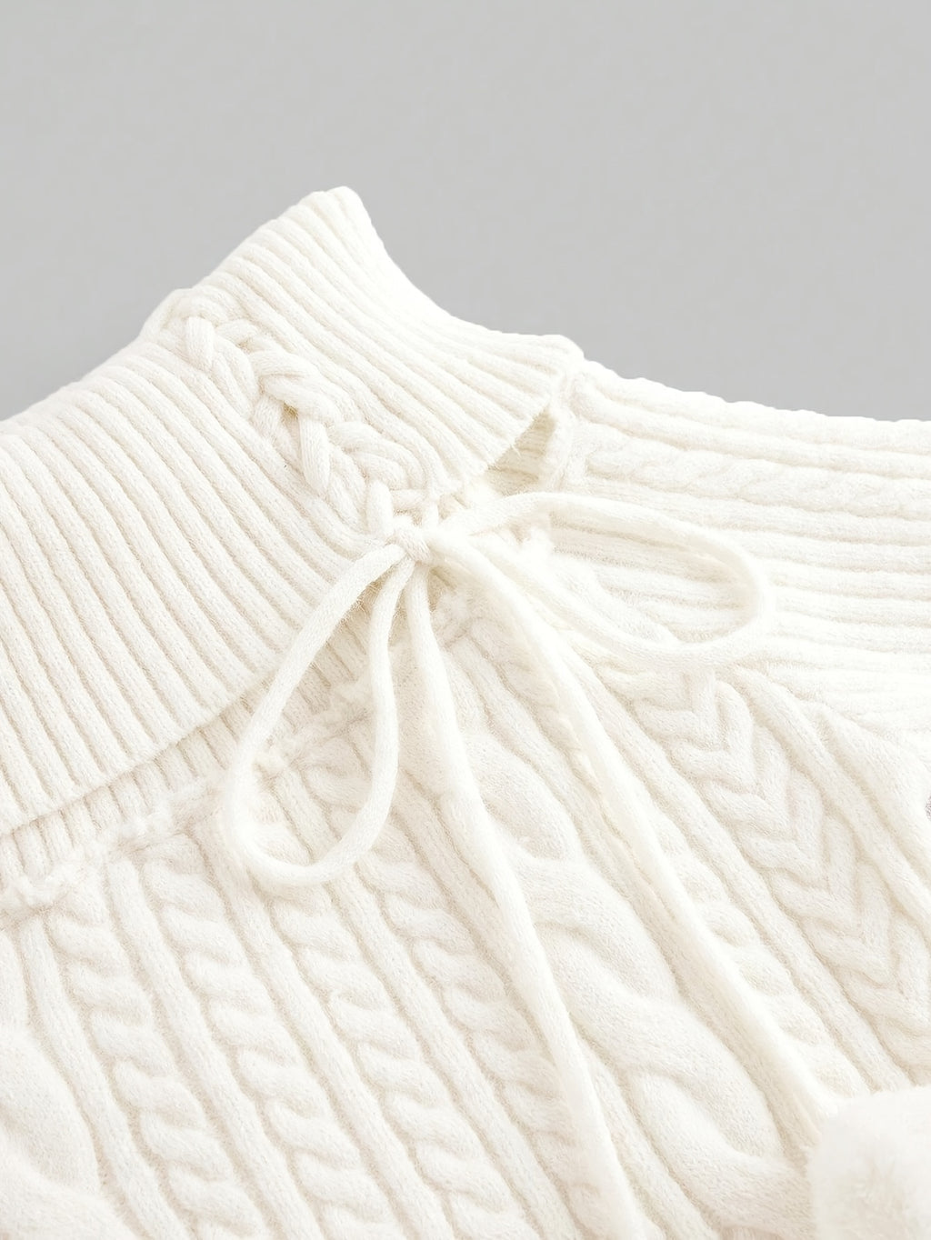 Women's Elegant Off-Shoulder Plush Ball Pendant Sweater Dress - Mid-Length Ribbed Party Dress with Adjustable Lace-Up Back, Fluffy Cuffs & Pompom Details for New Year, Valentine's Day, Special Occasions (Machine Washable), Dr