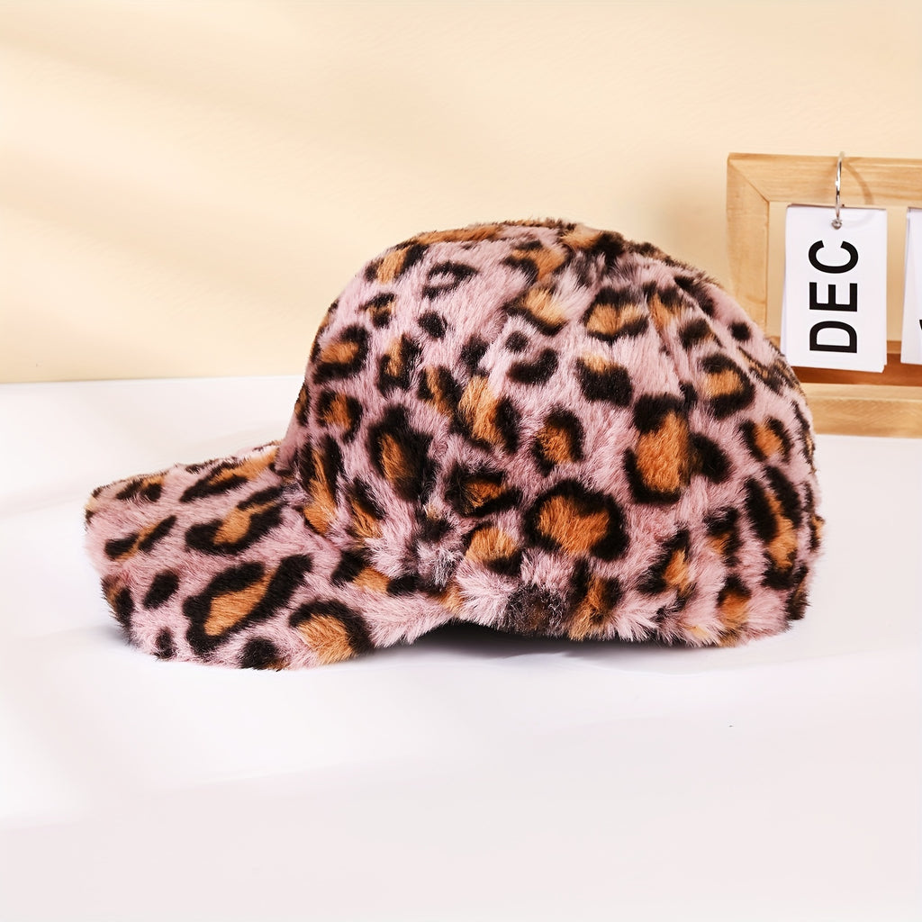 Leopard-Print Plush Baseball Cap