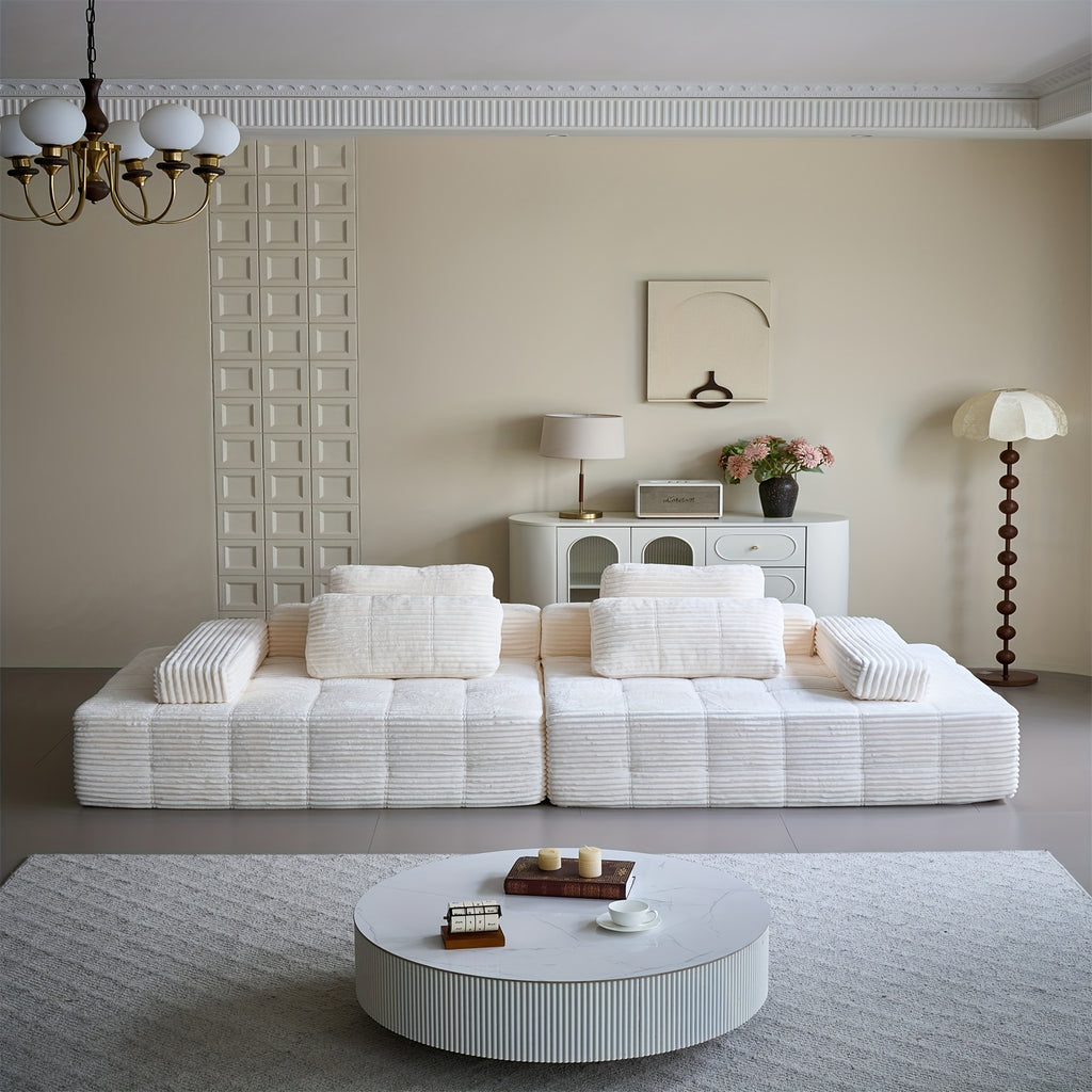 110.24-inch Modular Combination Sofa, U-shaped Living Room Sofa, Striped Fabric Four-seater Soft Cushion Sofa for Living Room And Bedroom (corduroy), No Need to Disassemble (black, Gray)