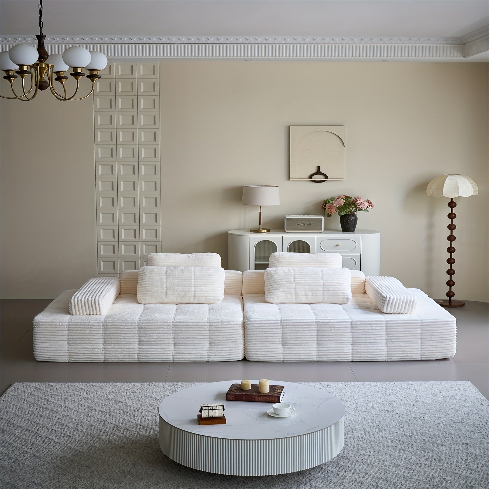 110.24-inch Modular Combination Sofa, U-shaped Living Room Sofa, Striped Fabric Four-seater Soft Cushion Sofa for Living Room And Bedroom (corduroy), No Need to Disassemble (black, Gray)