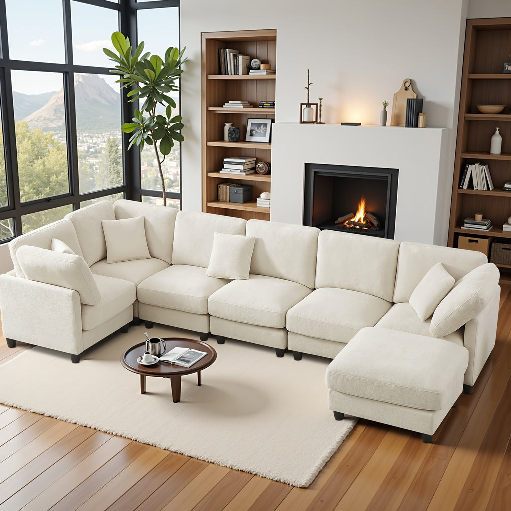 Seven-seater Modular Split Combination Sofa With 3 Small Pillows
