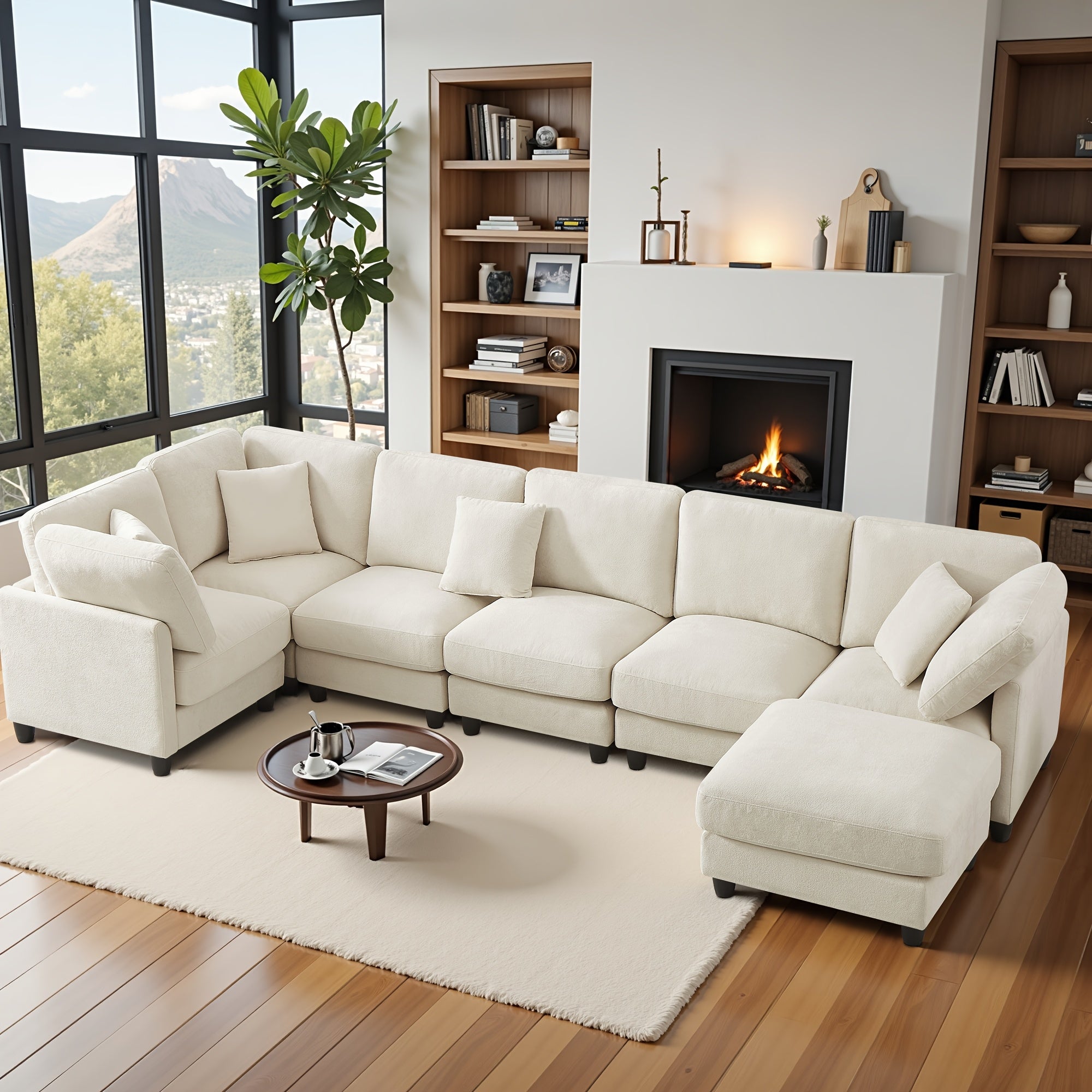 Seven-seater Modular Split Combination Sofa With 3 Small Pillows