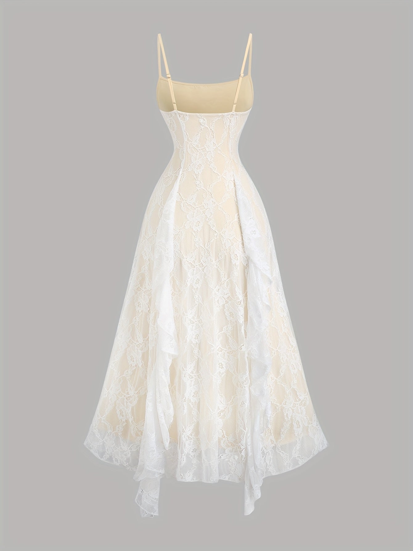 Elegant Off-Shoulder Lace Dress with Ruffle Detail and Bow Accent