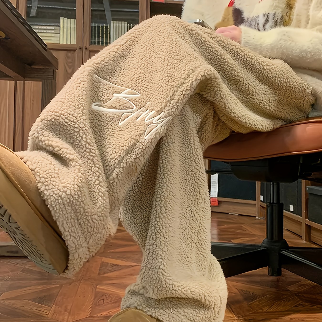 Fleece-Lined Embroidered Casual Pants