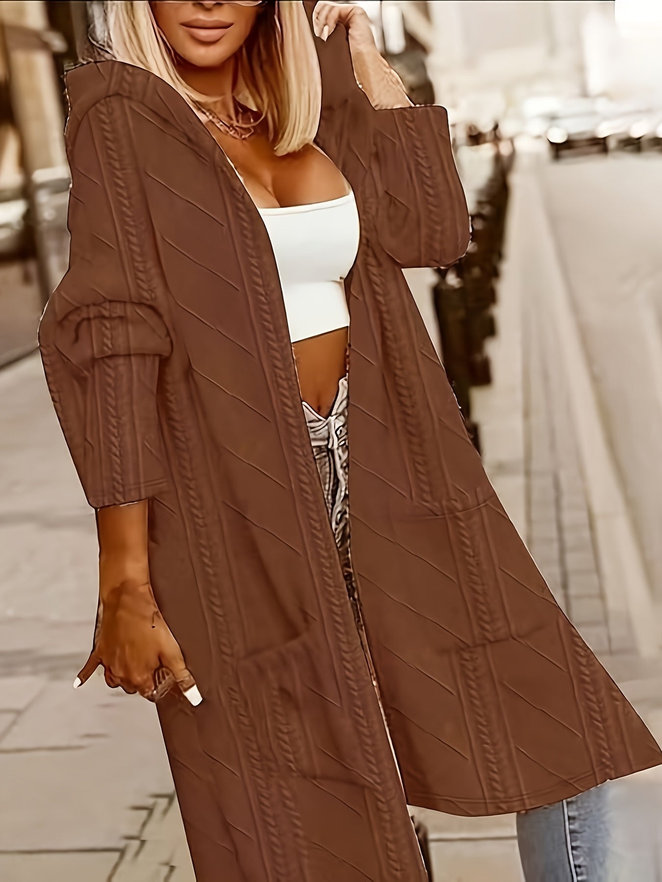 Long Hooded Cardigan with Pockets