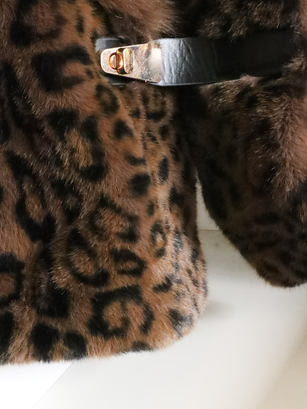 Leopard Print Faux Fur Collar Jacket