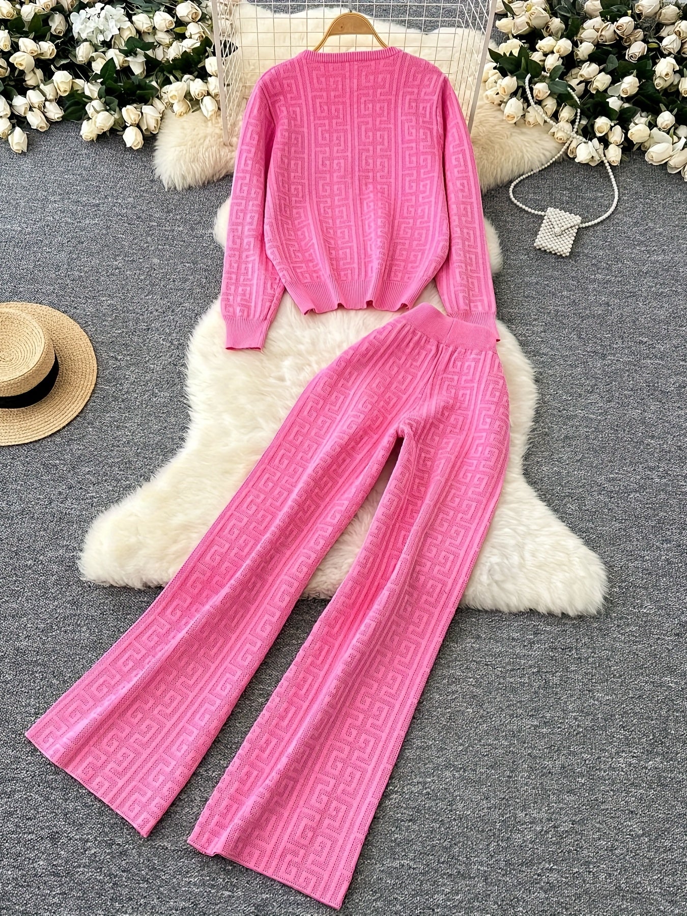 Cardigan Loose Jacquard Two-Piece Set