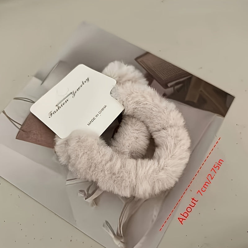 A Set of 6 Plush Hair Ties in a Milk Tea Color Scheme