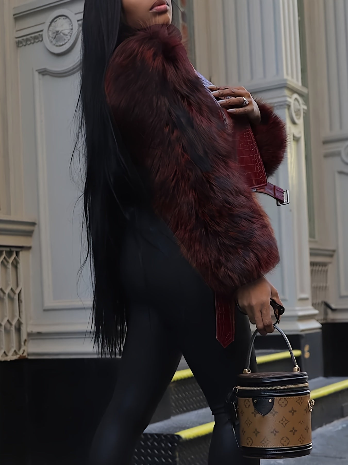 Fluffy Faux Leather Short Jacket