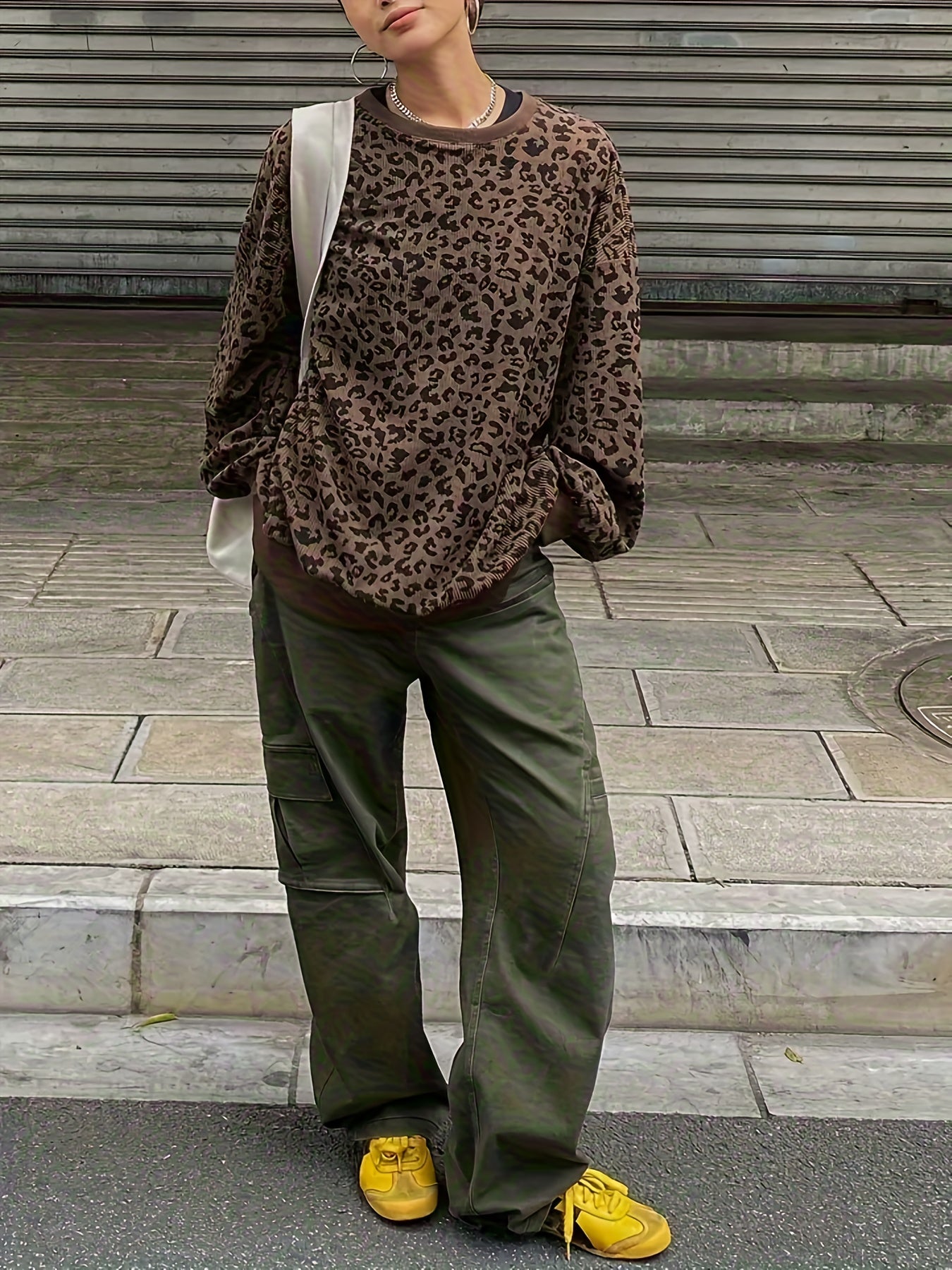 Oversized Leopard Print Sweatshirt