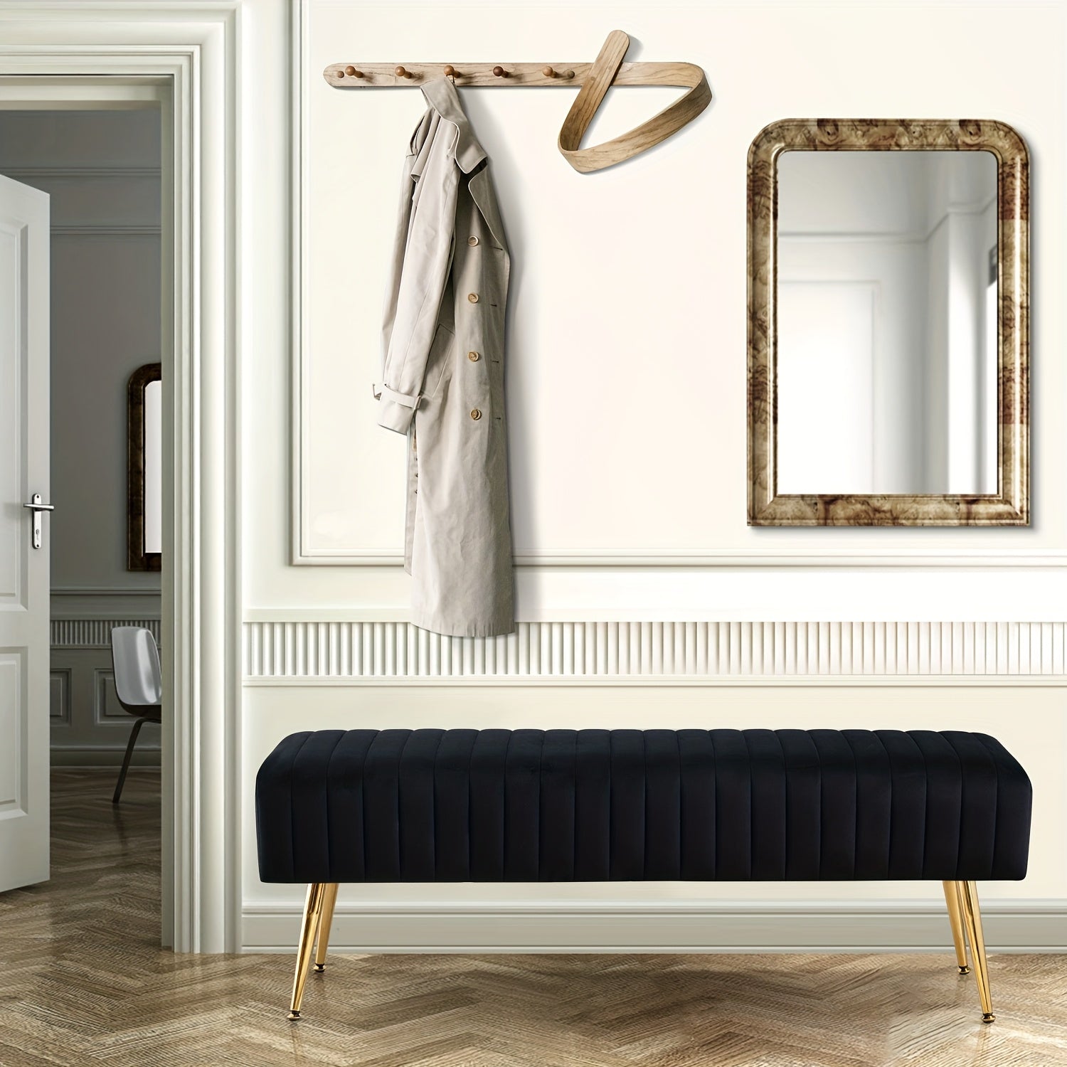 Shoe Changing Bench With Gold-plated Legs And Velvet Material