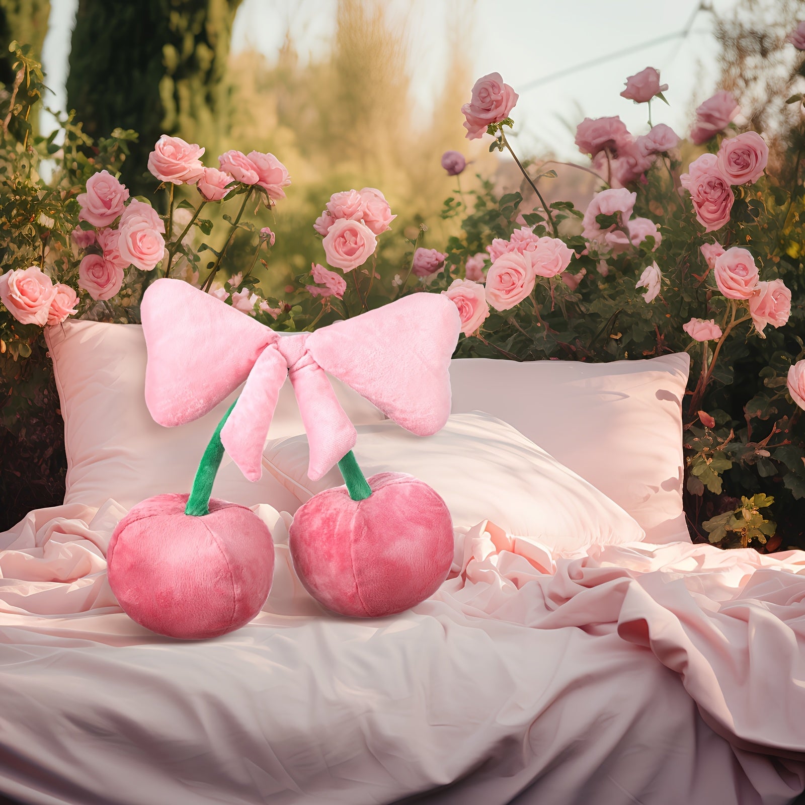 Bow Cherry Throw Pillow