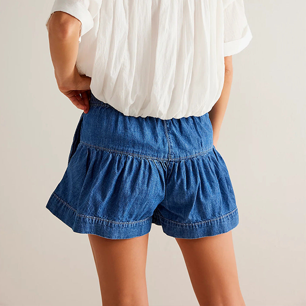 Ruffle Hem Denim Shorts