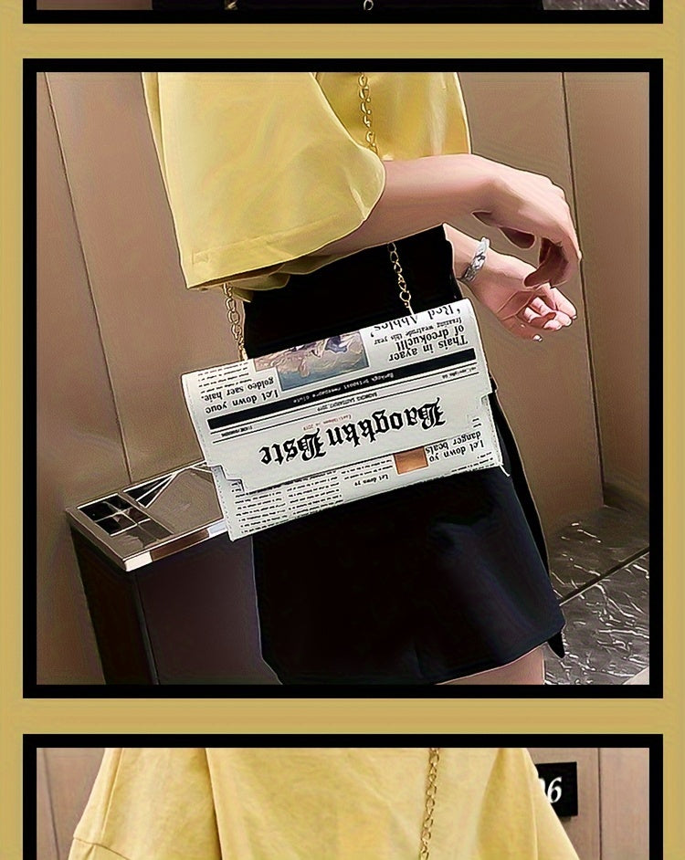 Trendy Chain Crossbody Newspaper Clutch Bag - Women's Envelope Flap Purse For Party Prom