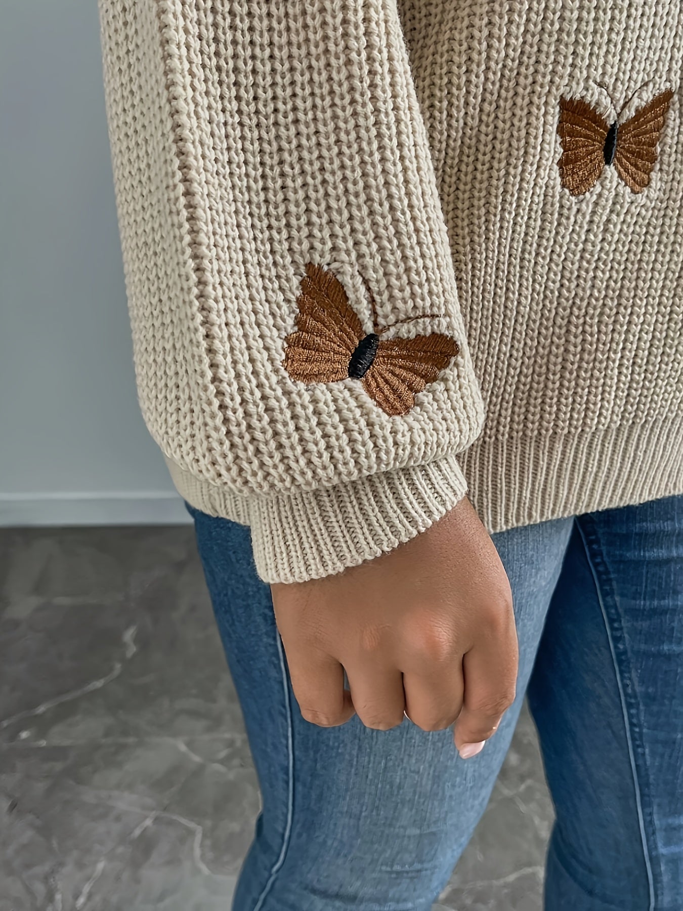 Beige & Brown Butterfly Sweater