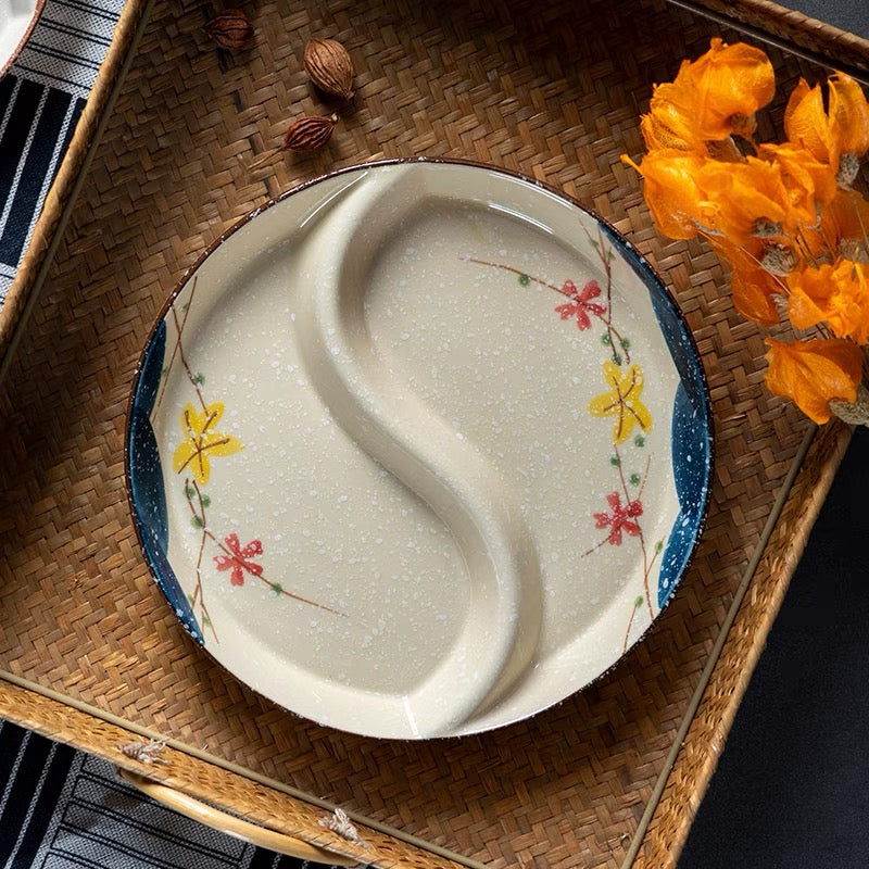 2 Under-glaze Ceramic Compartment Plates