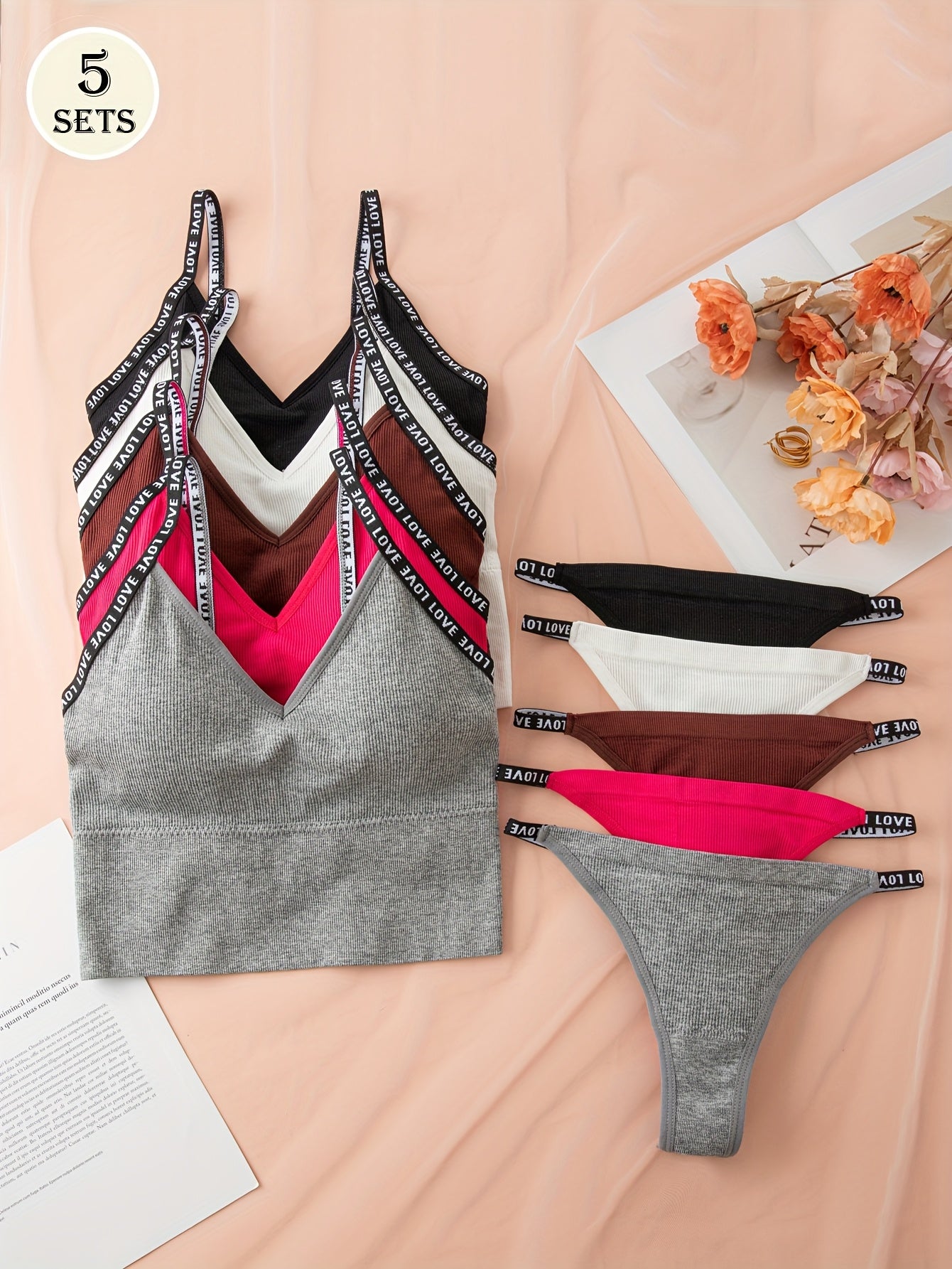 5 Sets of Comfortable And Breathable Fashionable Letter Lingerie Set