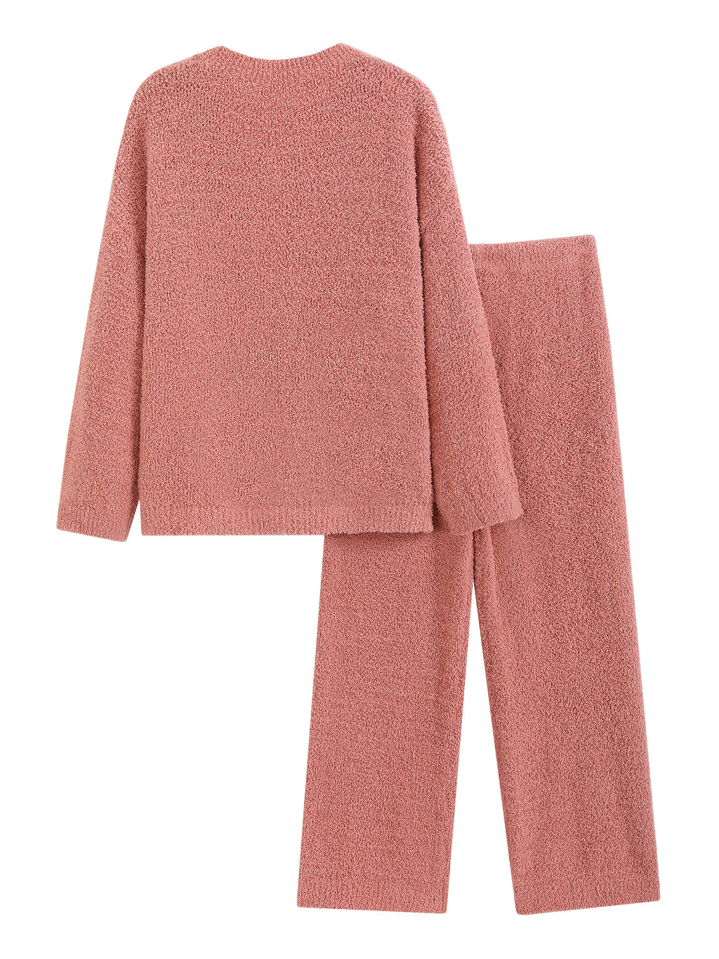 Solid Color V-Neck Short Front Long Back Soft Fleece Pajama Set