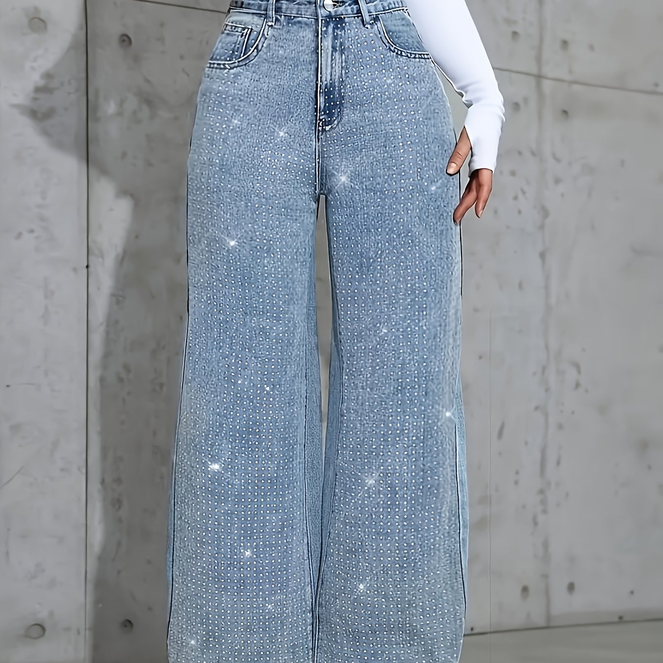 Wide-Leg Studded Jeans
