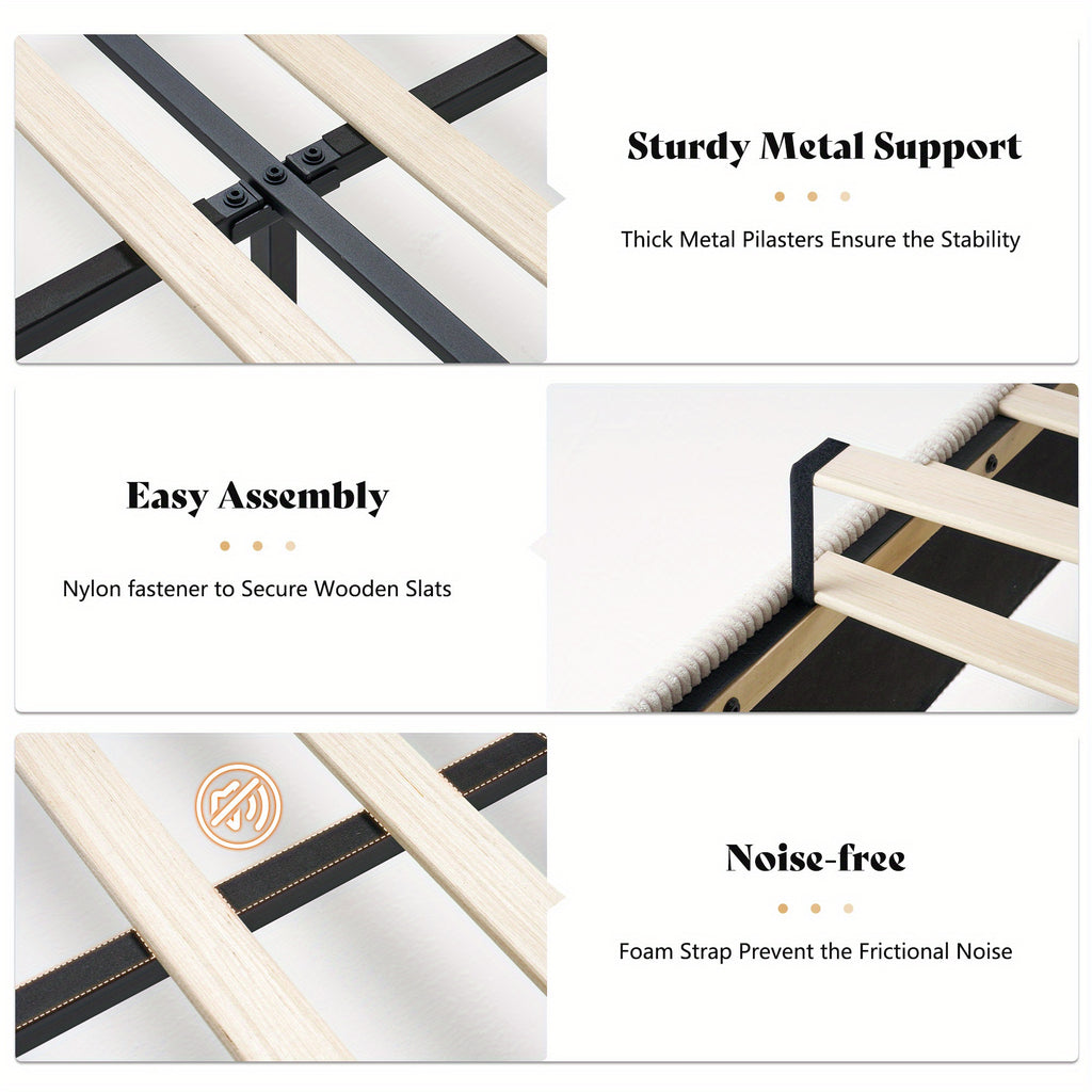 Contemporary Wingback Bed Frame with Integrated Fireplace