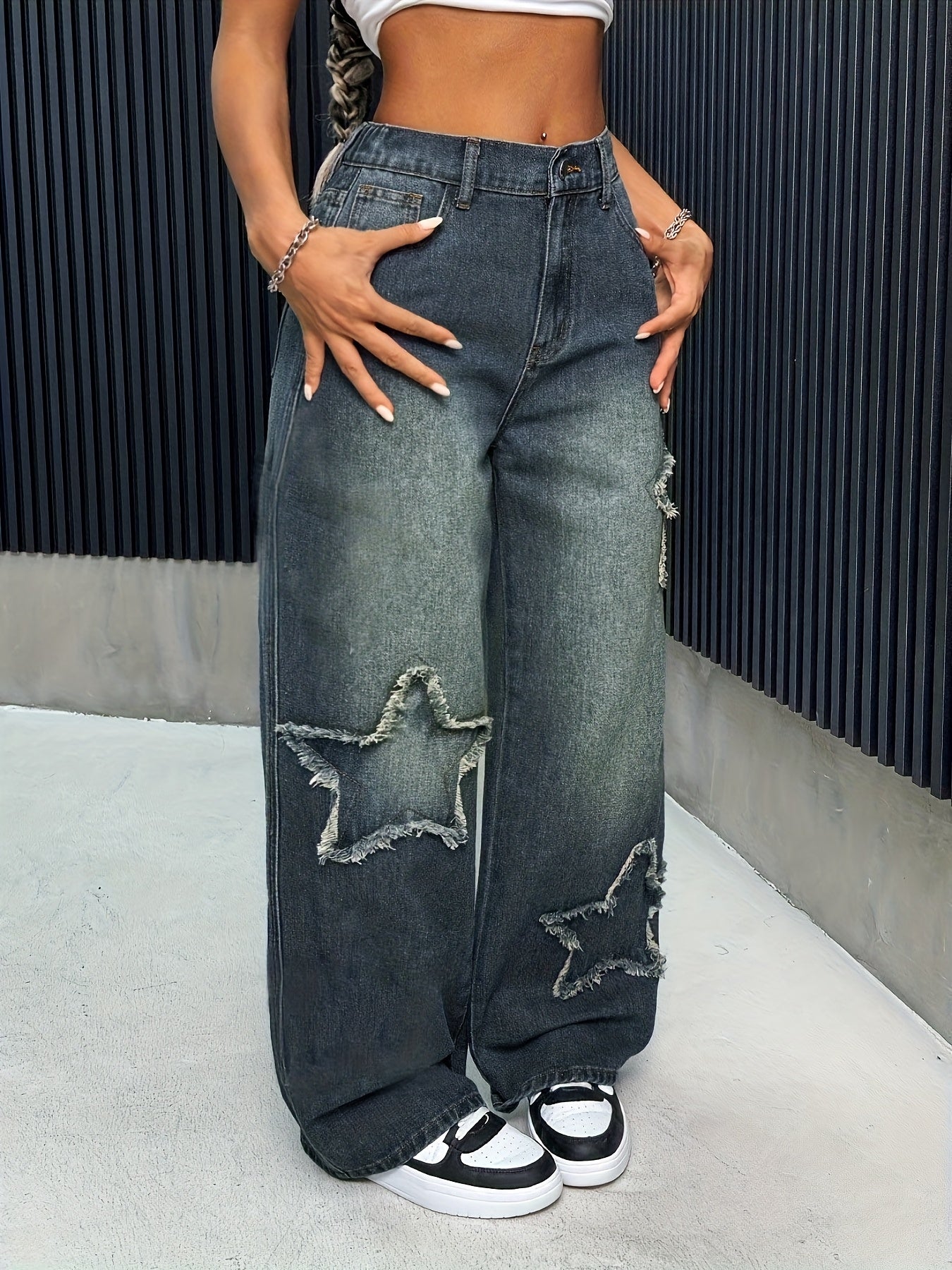 Denim Jeans with Star Patches