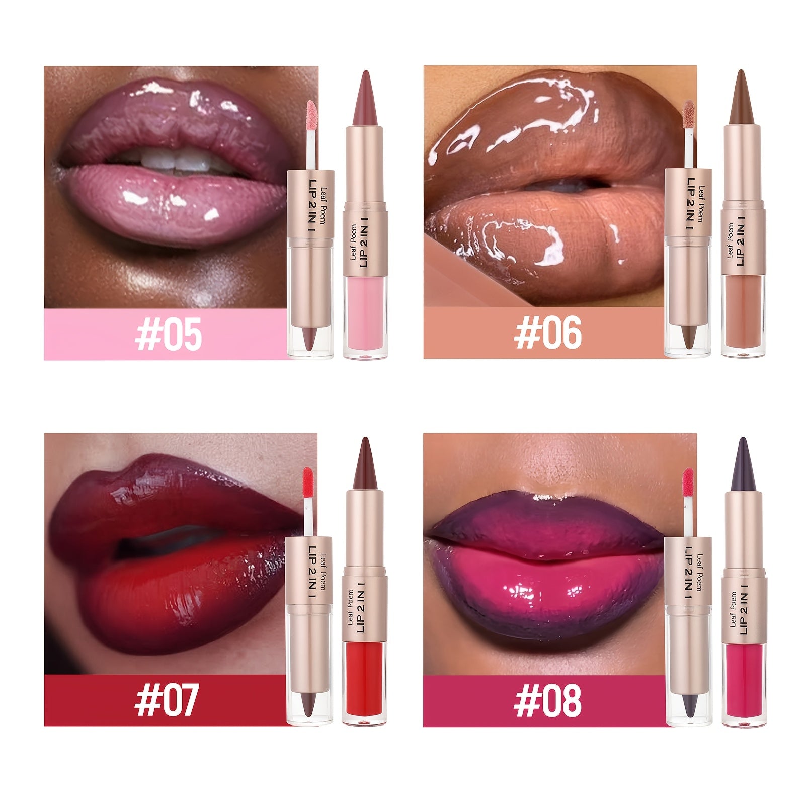 Double Effect Matte Gloss Lipstick, 2-in-1 Dual-Ended Lip Gloss & Lipstick