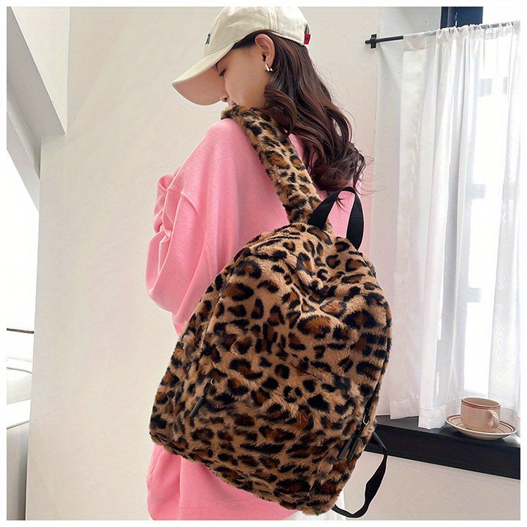Leopard Fleece Backpack