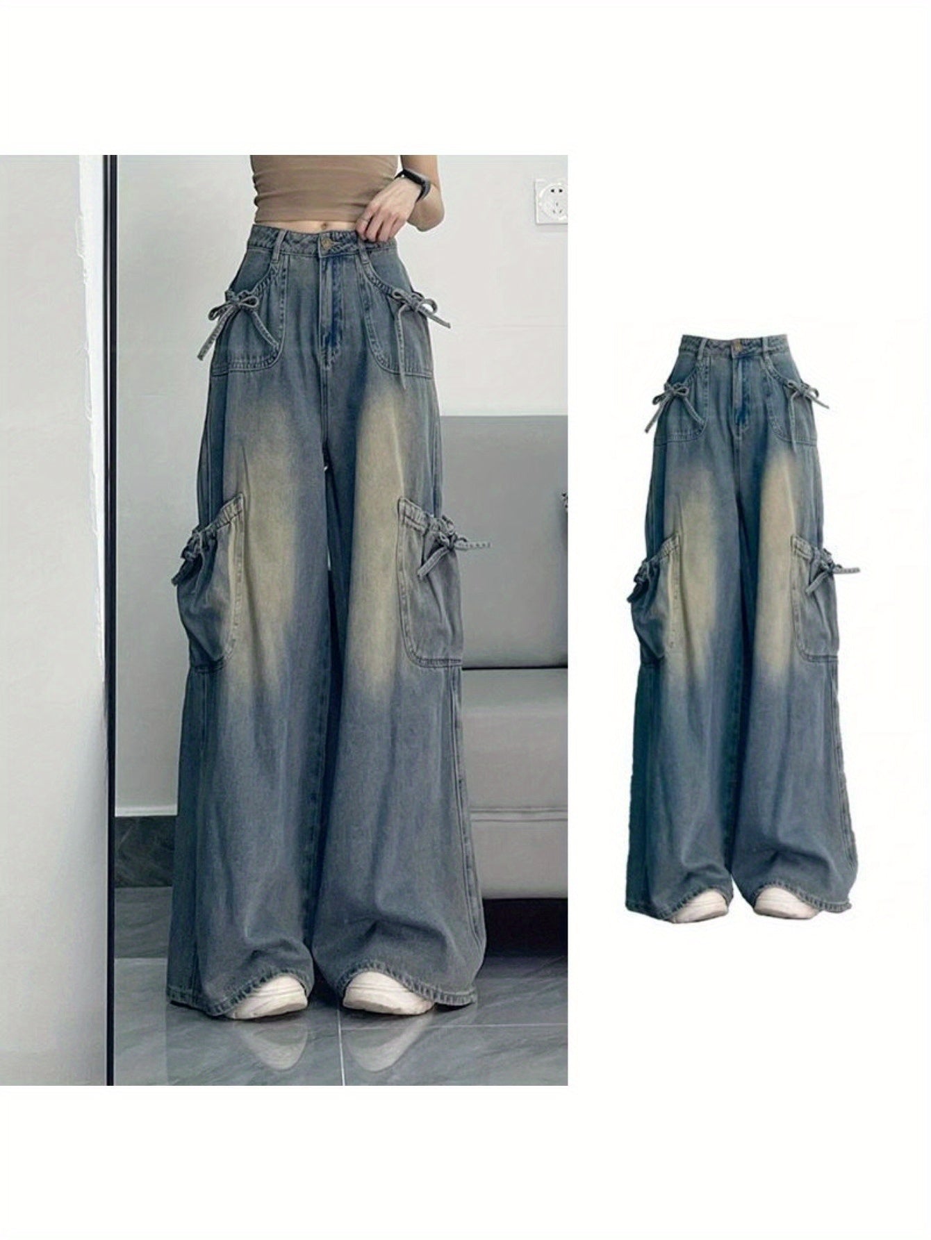 Women'S High-Waisted Vintage Jeans - Non-Belted Pants with Built-in Zipper Closure, Stretchy Wide-Leg Trousers for Casual & Formal Outfits - Retro Jeans for Women (Spring/Fall/Summer) - 2025 New Arrival, Petite Jeans for Wome