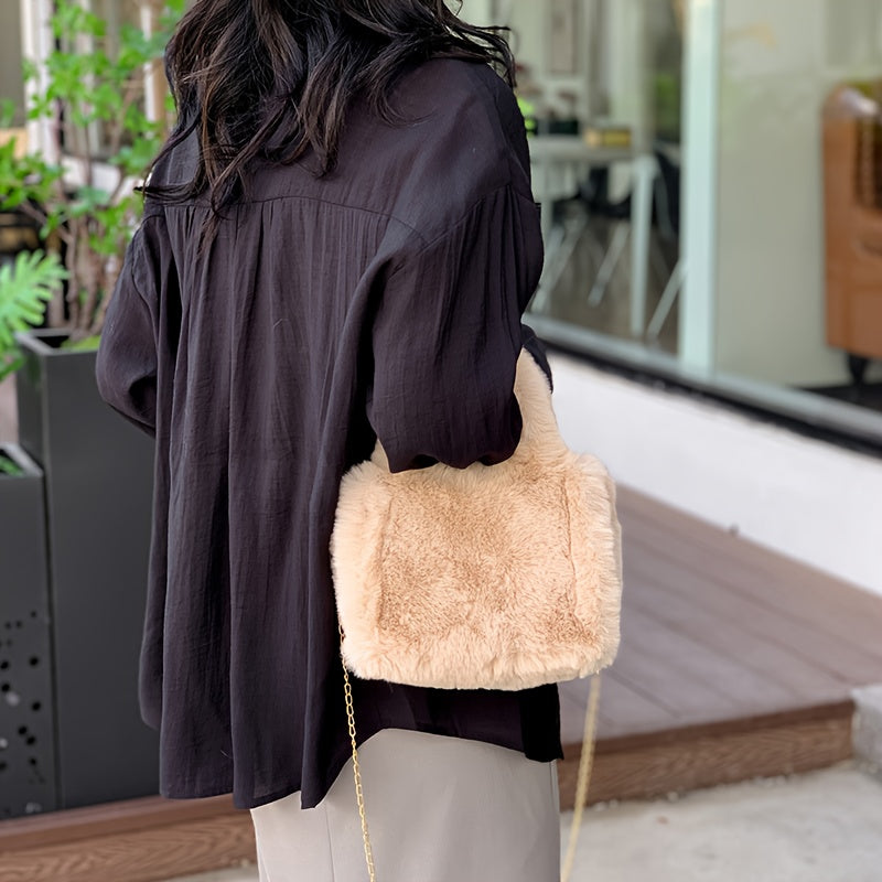 Plush Faux Fox Fur Classic Stylish Versatile Casual Shoulder Bag