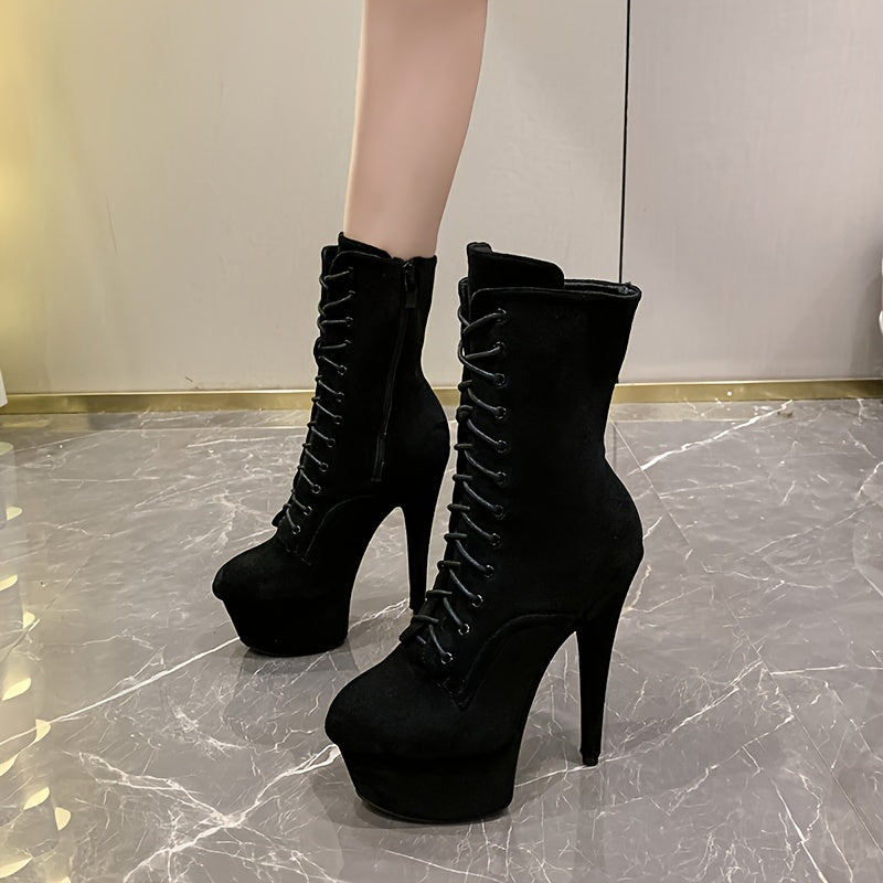 Mid-Calf Boots, Solid Color Fashion Ankle Booties with Thick Sole and Pointed Toe