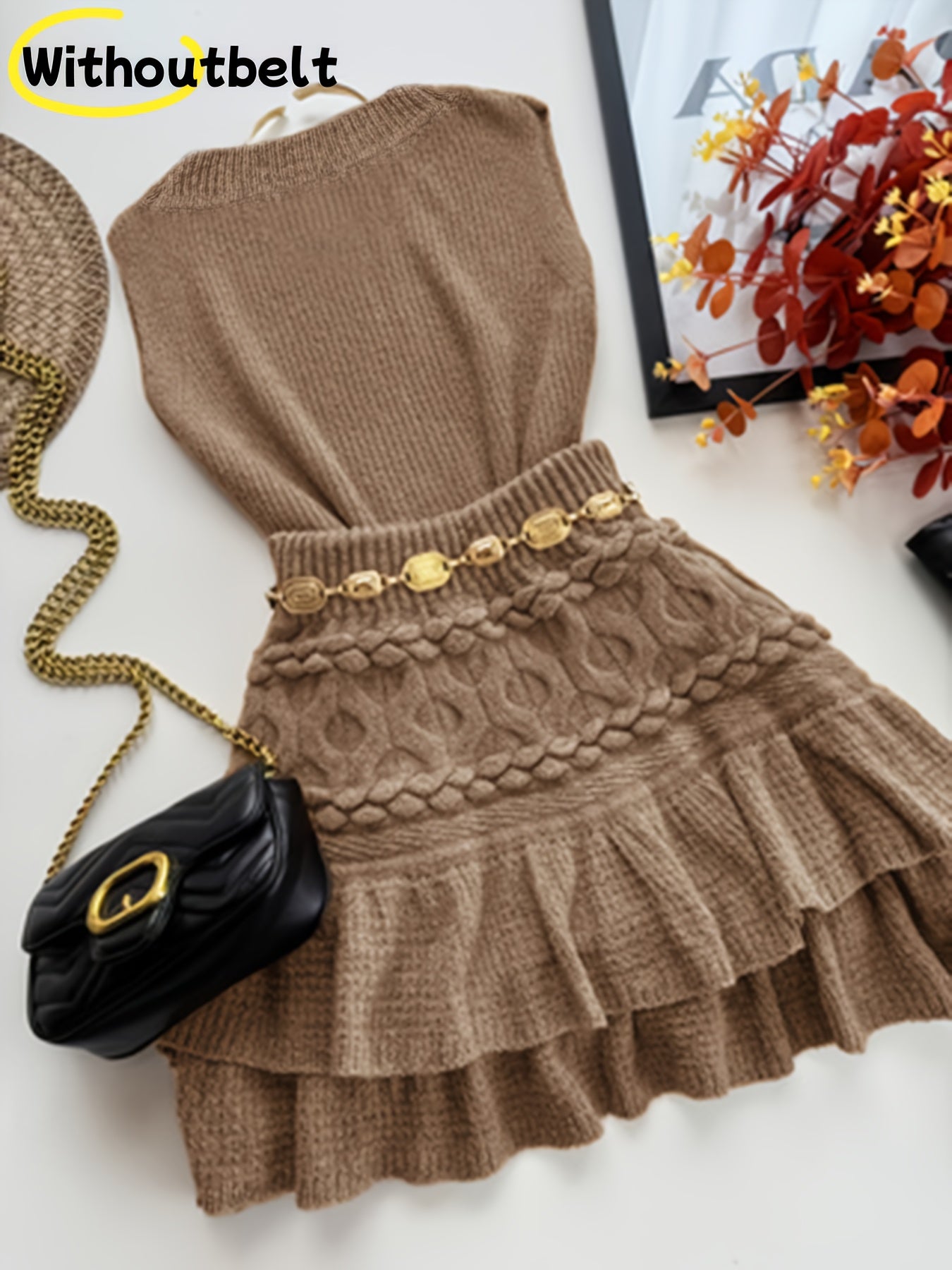 Women's Fashion Pleated Mini Skirt + Vest Sweater Set, Winter Skirts For Women, Skirts For Women