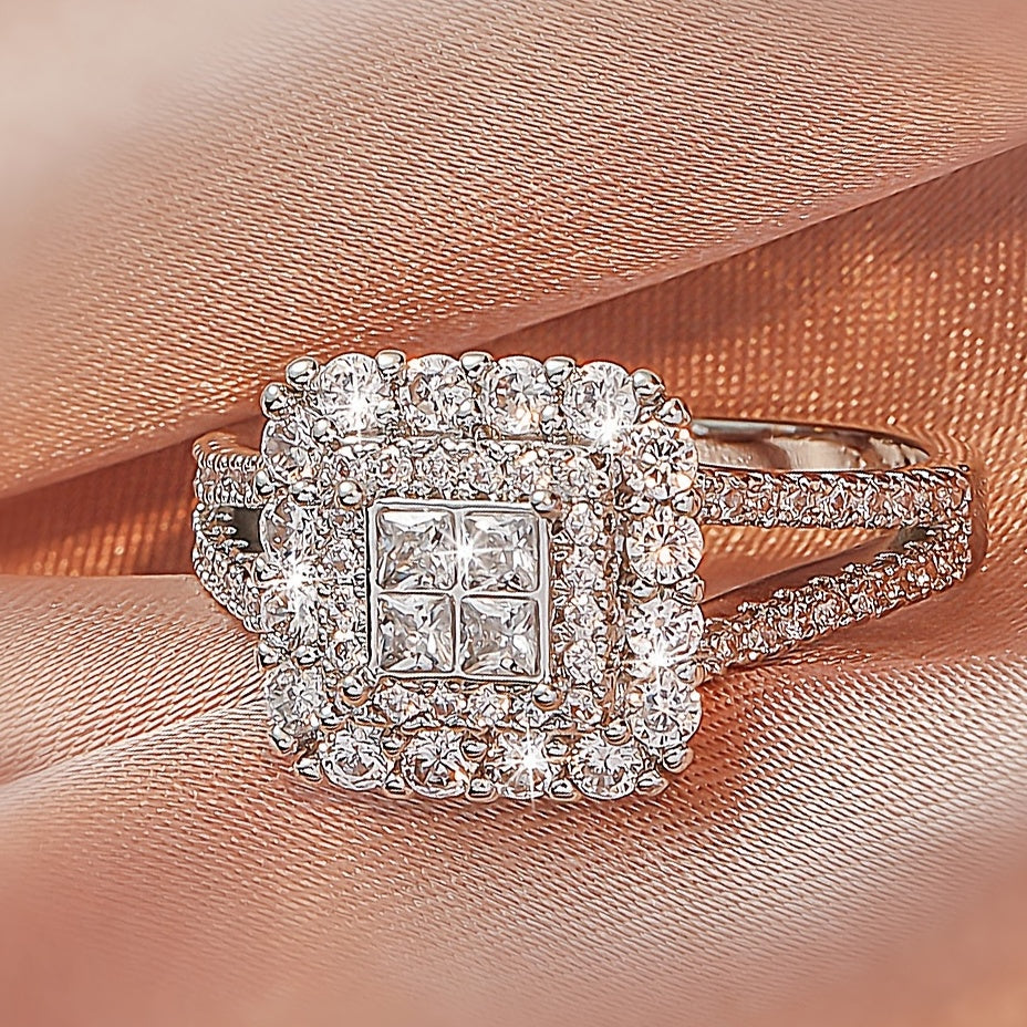 Large Multi Row White Synthetic Zirconia Ring